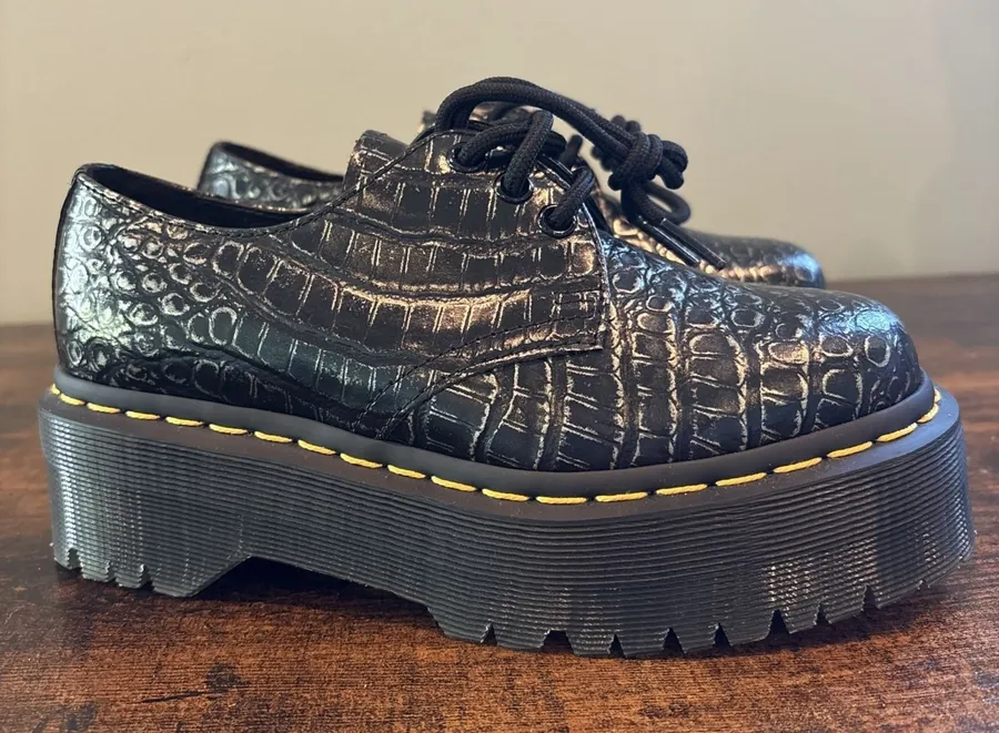 NEW Dr. Martens 1461 Quad Croc Gunmetal Wild Croc Platform 4 M, 5 L Shoes