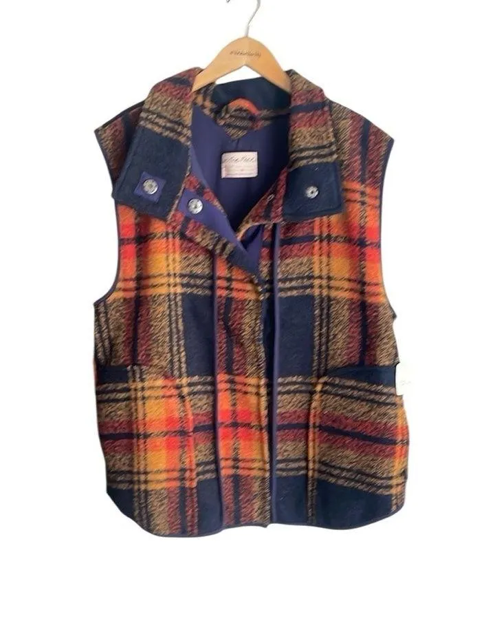 Free People Wrapped Up Blanket Vest Navy And Gold