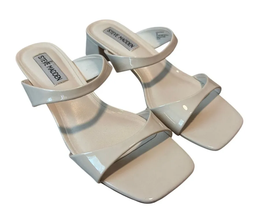 Steve Madden Astrah White Patent Block Heel Sandals Size 7