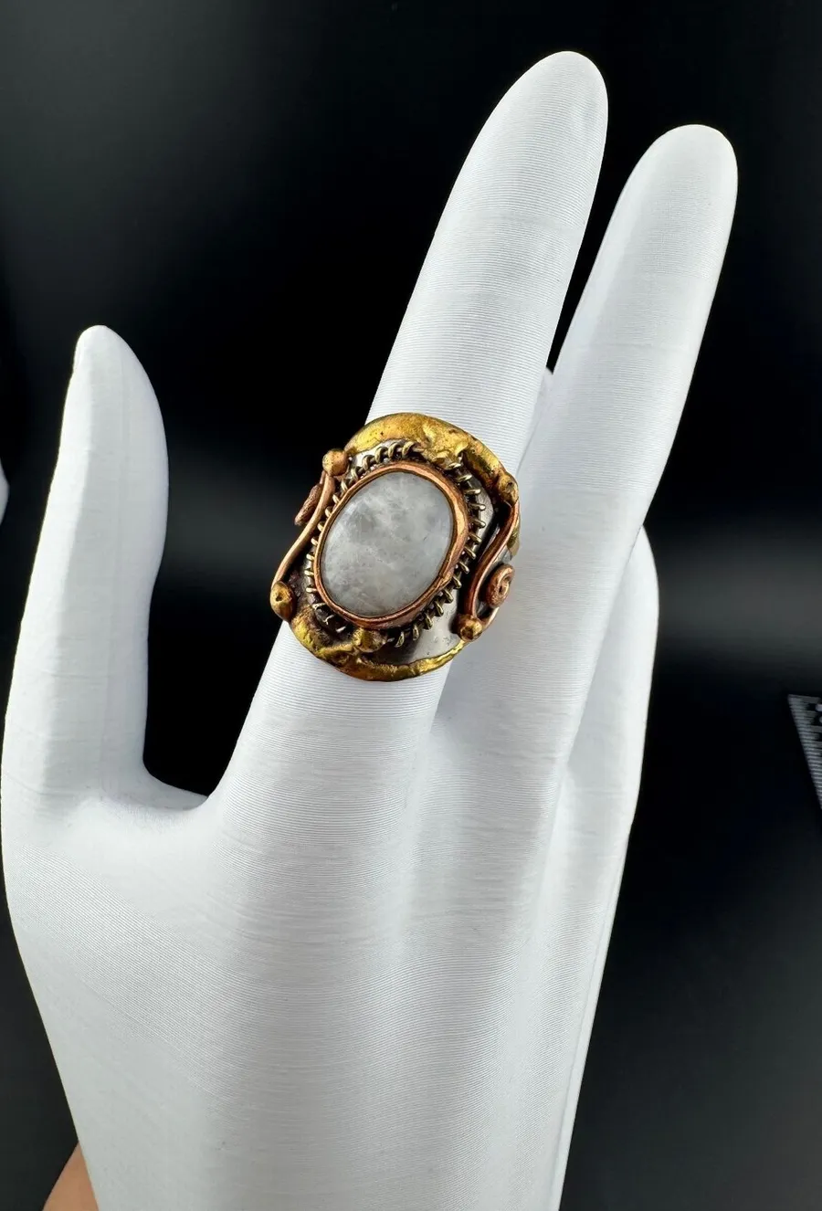 Adjustable Mixed Metal Ring with Natural Oval Stone Accent Gold