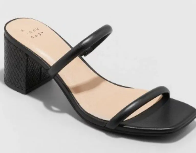 A New Day Women's Cris Block Heels Black Size 6.5 Strappy Sandals Snakeskin