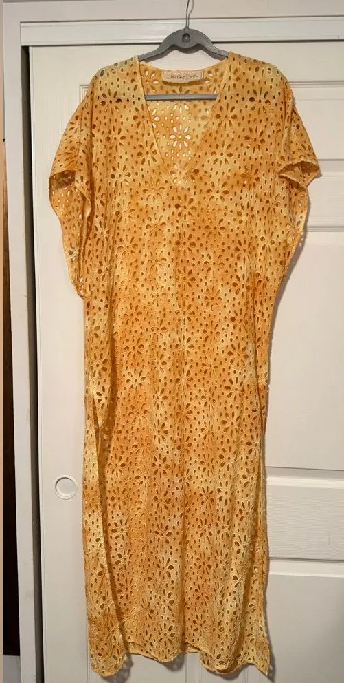 Jen's Pirate Booty Shine On Kaftan Flower Power Yellow Orange Tie Dye Eyelet