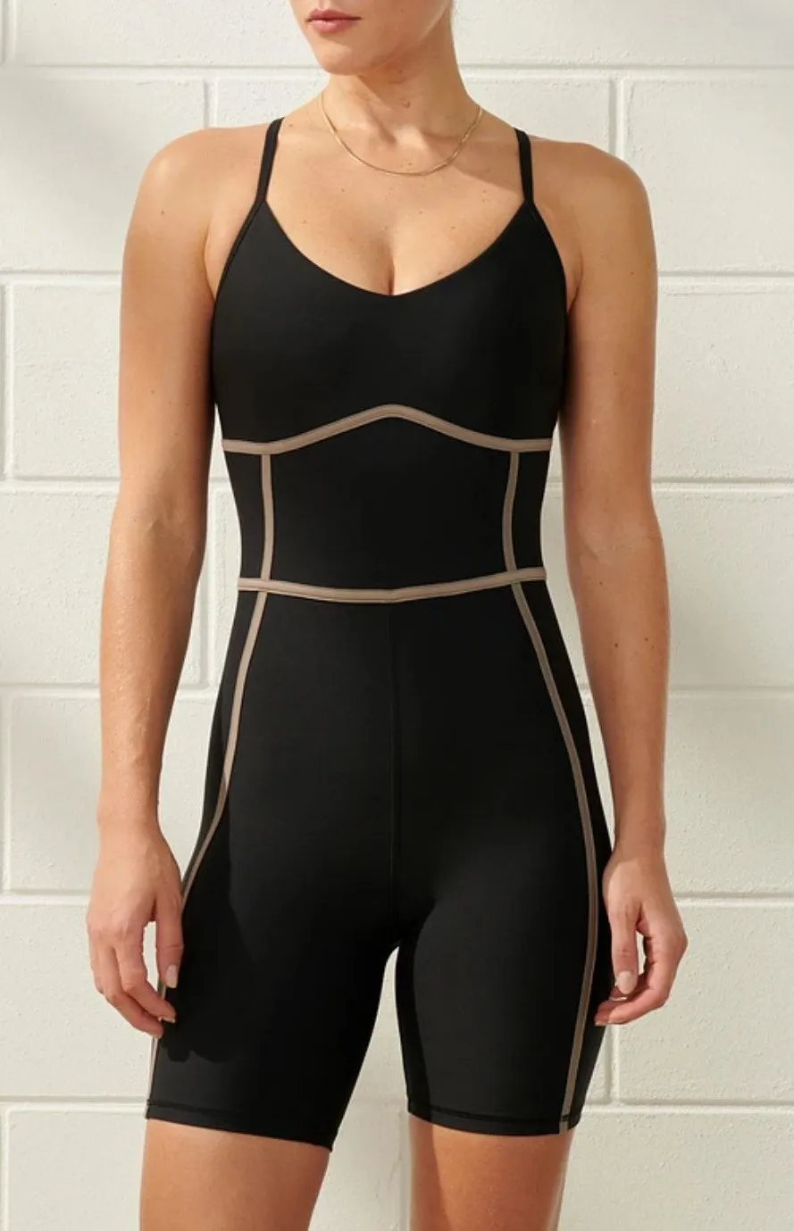 Abercrombie & Fitch YPB Sculptlux Active Romper Black/Taupe Women's Size Medium