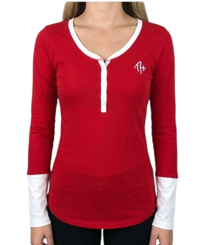 Vintage Retro Tommy Hilfiger Red PJ Top Monogram M White Henley