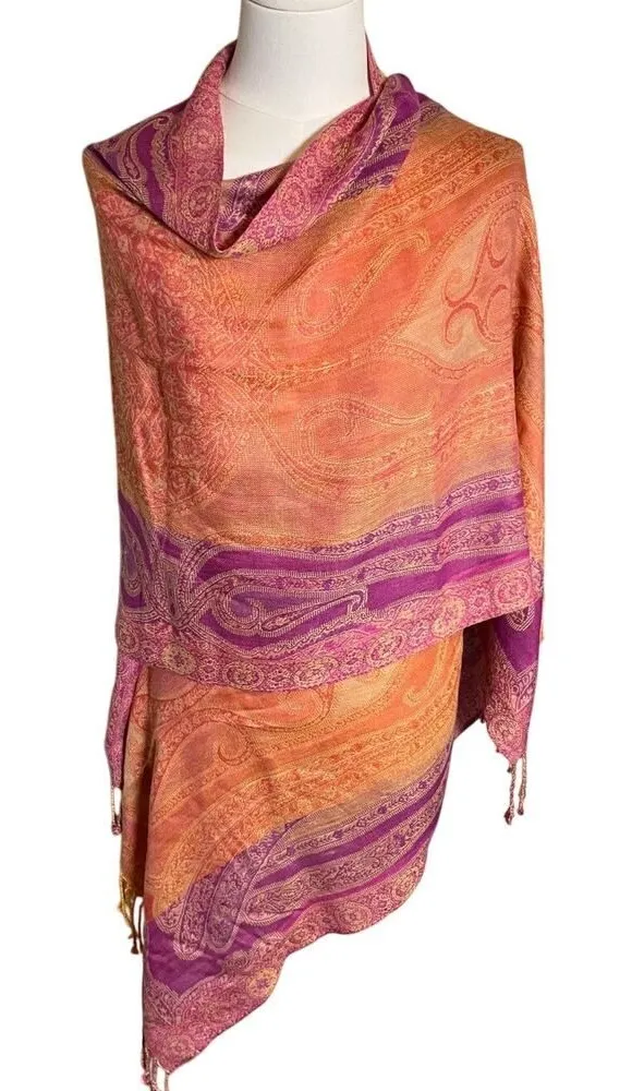 Pink Orange Pashmina Scarf Wrap Women One Size Elegant Quiet Luxury