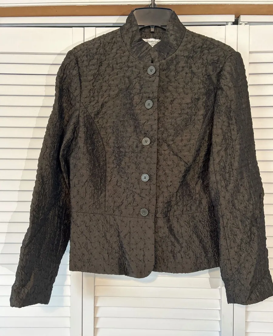 Coldwater Creek Textured Brown Blazer Jacket Women's S Mock Neck Button Front