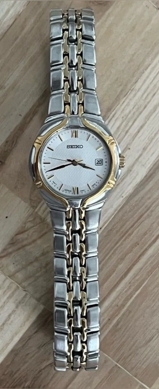 Seiko Ladies Watch 5 Bar Gorgeous White Dial Two-Tone Bracelet Date Window