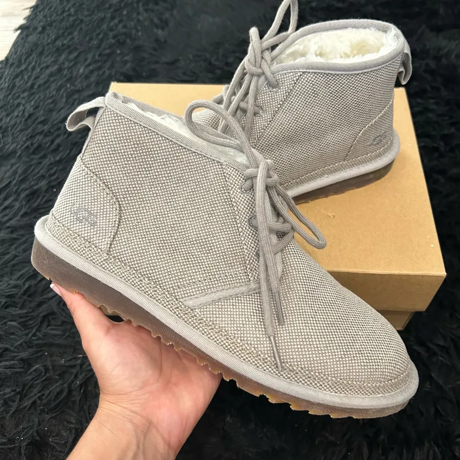 UGG Neumel gray winter fur lace up ankle boots booties shoes