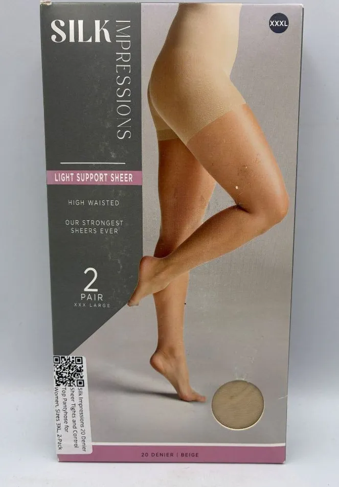 Silk Impressions Light Support Sheer Pantyhose Beige XXXL High Waisted 20 Denier
