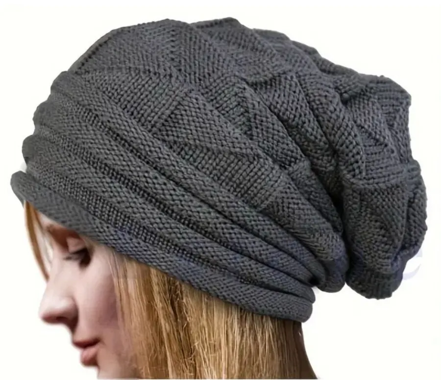 Gray Knit Beanie Unisex One Size Winter Hat