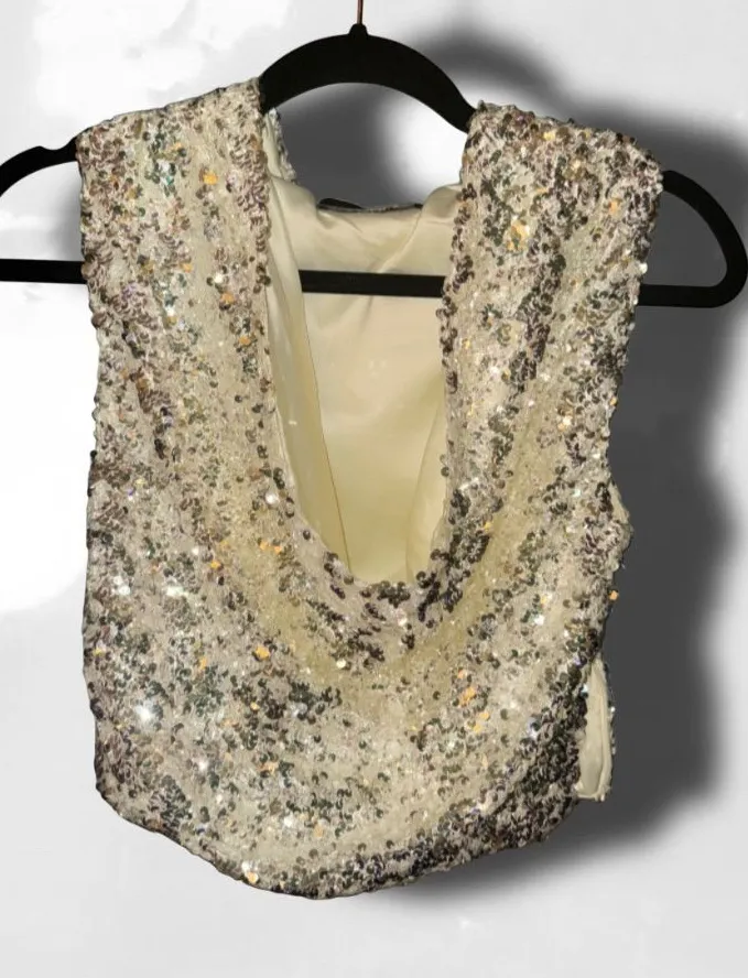 New WO Tags STAR OF THE SHOW SEQUIN CROP TOP