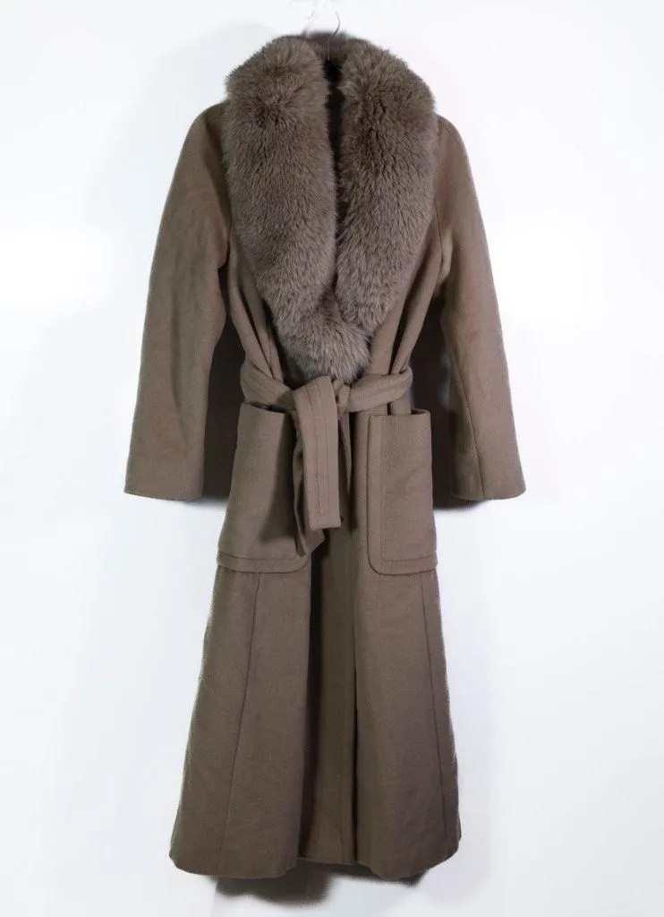 Max Mara Made In Italy Wool Felt Genuine Fur Collar Pea Coat Jacket Coat Neutral