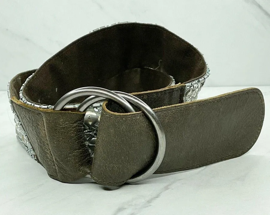 Old Navy Wide Sequin D-Ring Belt Genuine Leather Trim Small (S) ✨