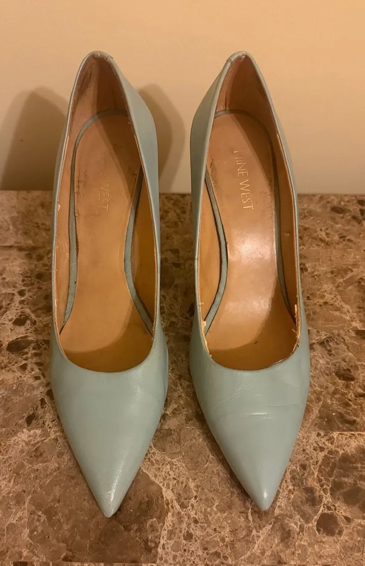 Nine West light blue Pointed Toe Leather Pumps