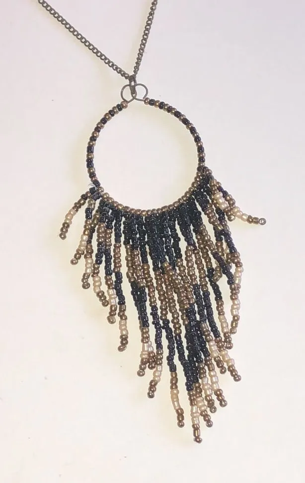 Beaded Fringe Hoop Necklace