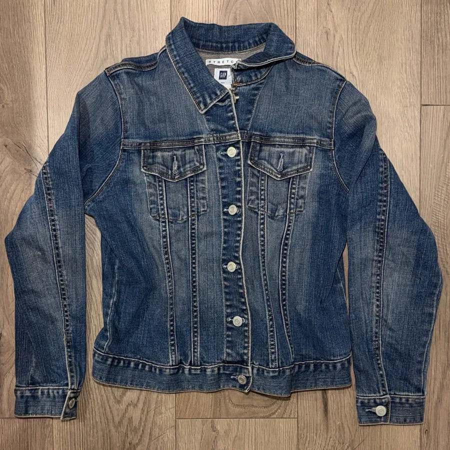 Pre-Owned Gap Stretch Collared Button Pockets Denim Jean Jacket Blue Size L
