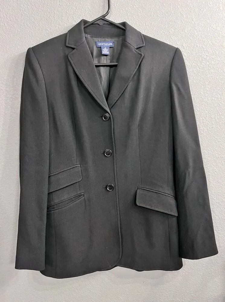 Vintage Ann Taylor Blazer Black Career Jacket 3 Button Women's 4