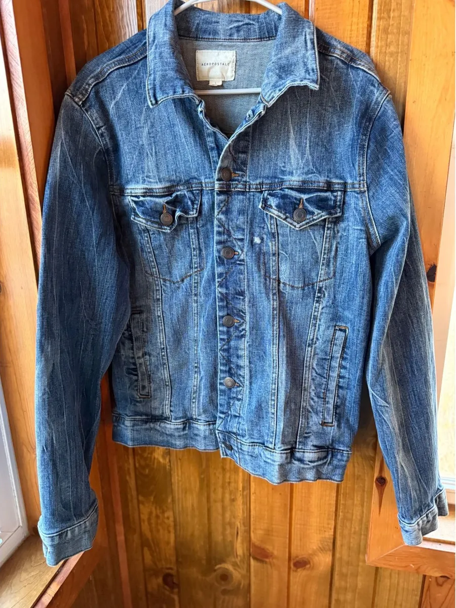Aeropostale Womens Blue Denim Trucker Jacket Medium Wash Button Front Large