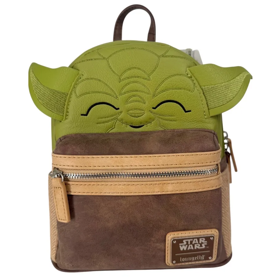 Loungefly Star Wars Yoda Mini Backpack Green Brown Burlap Faux Leather Grogu