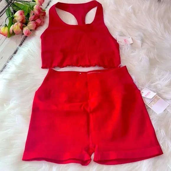 VICTORIA'S SECRET Pink Spiritual Gangster High Waist Biker Short Set