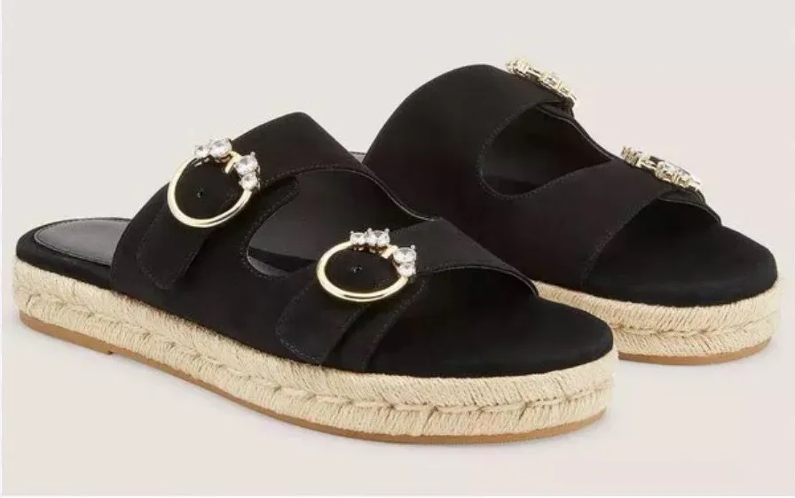 NWOB Stuart Weitzman Crystal Ring Espadrille Flat Slide. MSRP $395. Size EU36.5
