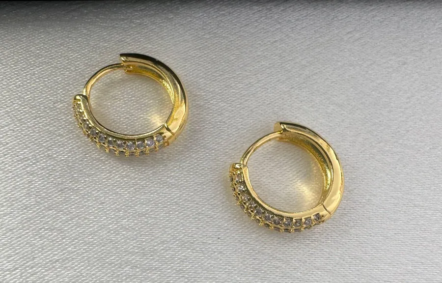 14mm CZ Small Gold Hoop Earrings for Women Men