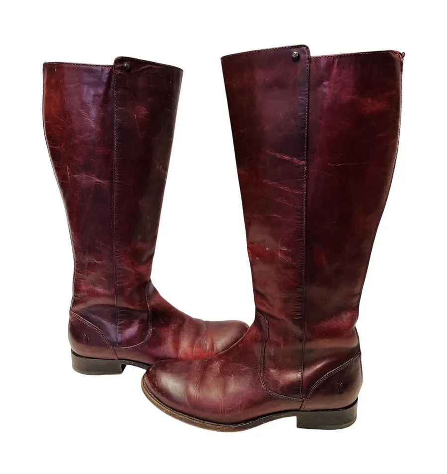 Frye Melissa Button Back Zip Boots 7 B Dark Cherry Red Leather Riding Tall Boot