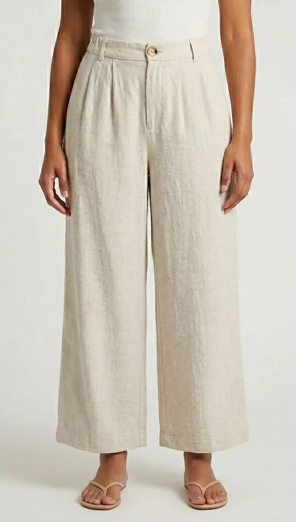 Blenca Viscose Linen Blend Wide Leg Pants Womens Medium Beige