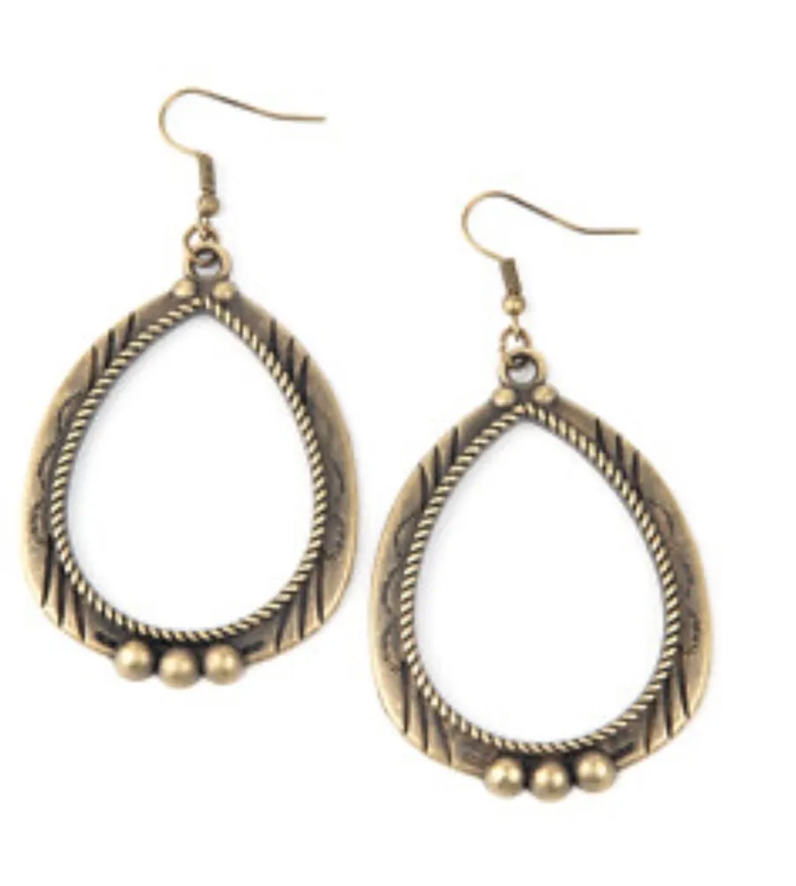 Brass Teardrop Tribal Earrings Gold