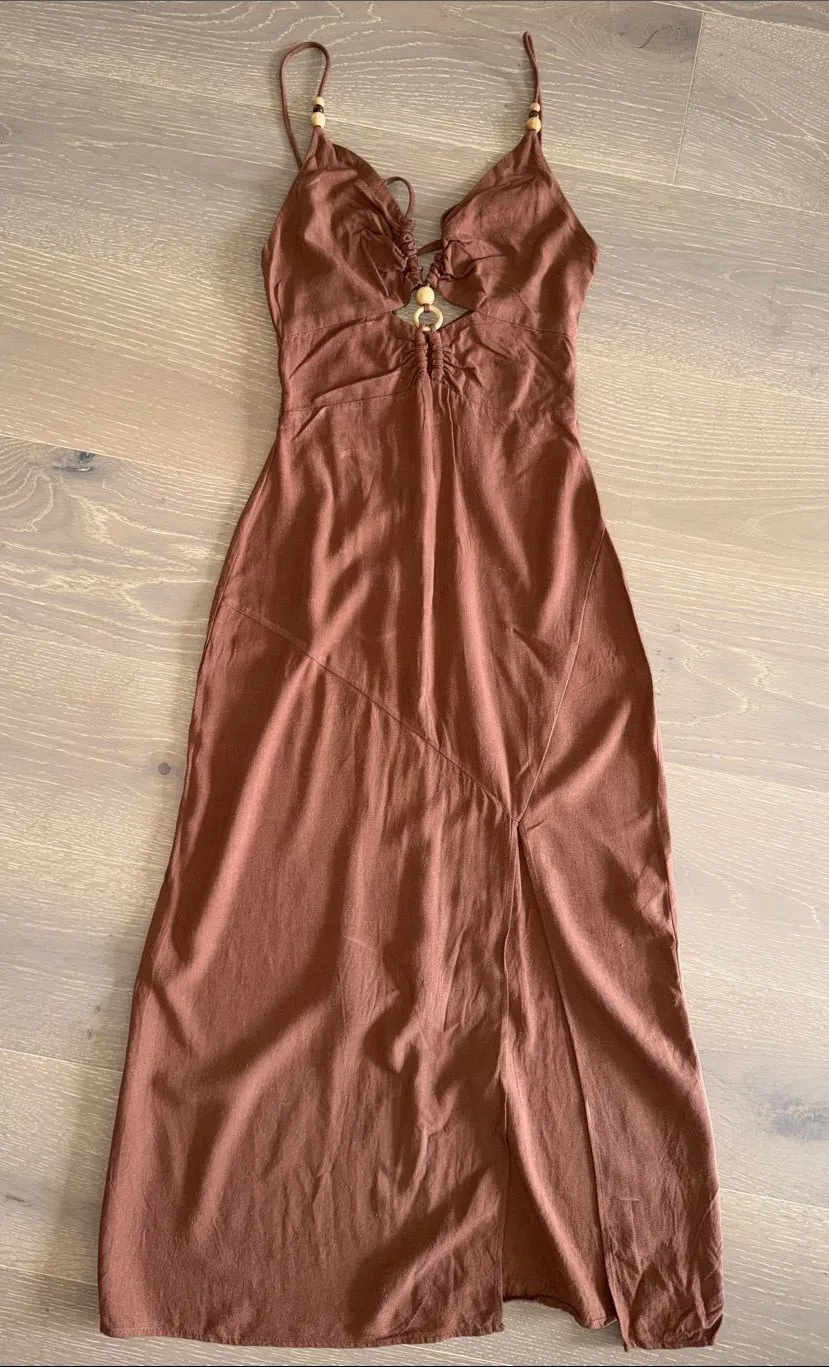 Zara Terracotta Slip Maxi Dress with Ring Detail SIZE XS