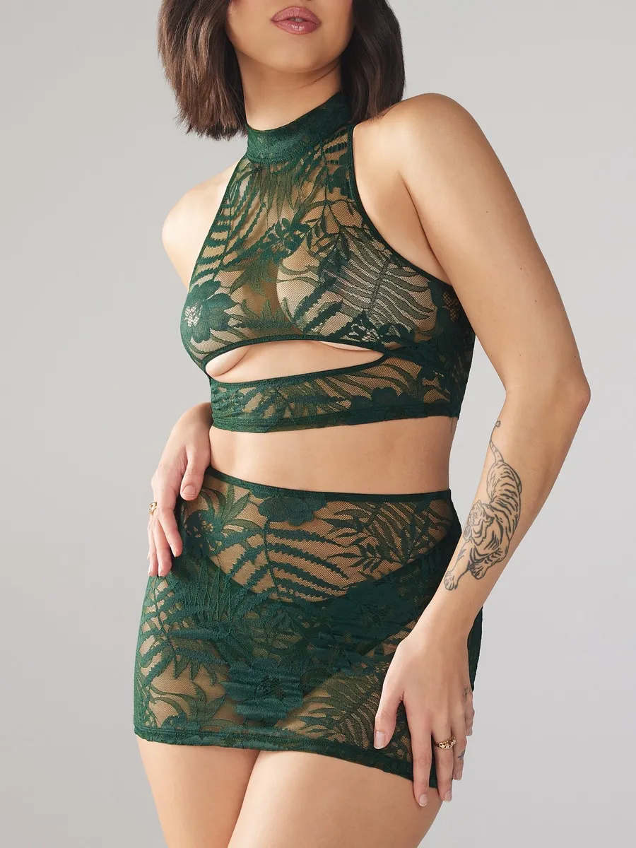 SAVAGE X FENTY By Rihanna SHADOWPLAY LACE KEYHOLE CROP TOP & SKIRT SET