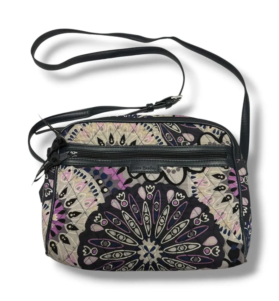 Vera Bradley On The Go Crossbody Bag Purple Bouquet Quilted Floral Hipster