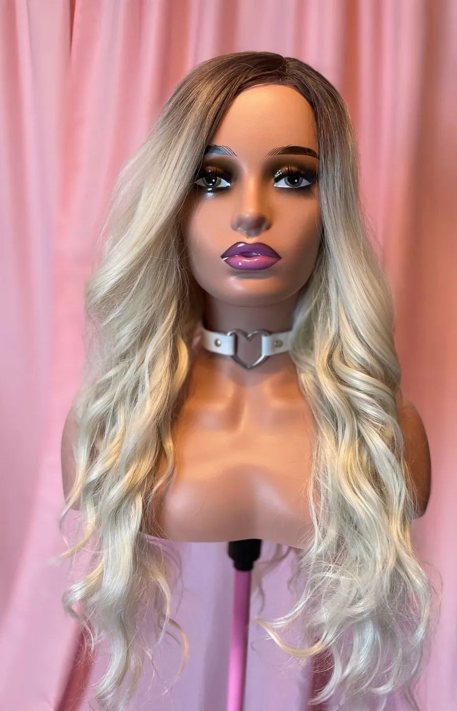 Ombre Platinum Blonde Long Wavy 22 Inch Wig Dark Roots Luxury Wig