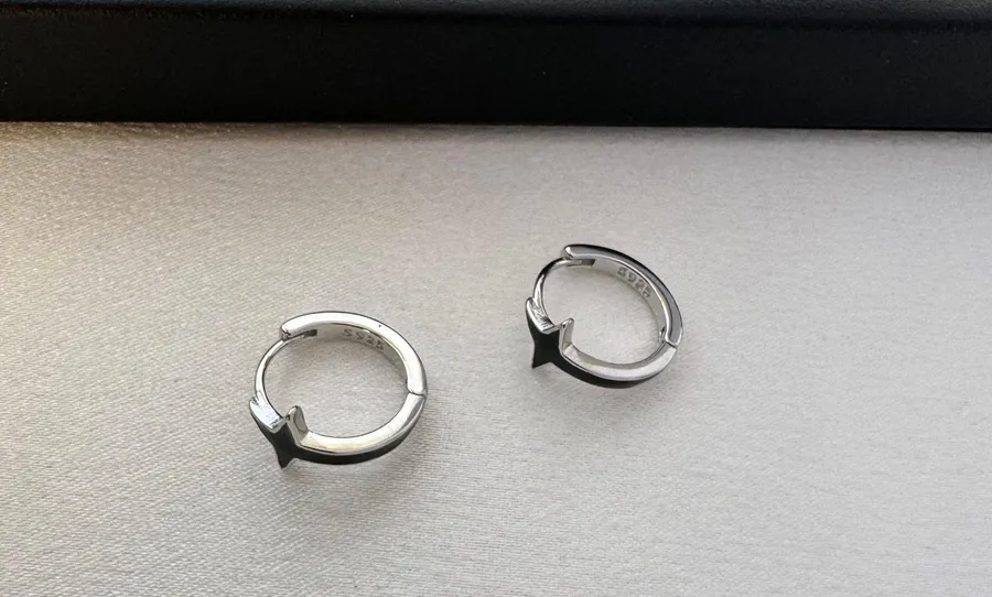 14mm Star Small Hoop Earrings for Men Women,Streetwear Punk Hip Hop Unisex Style Silver