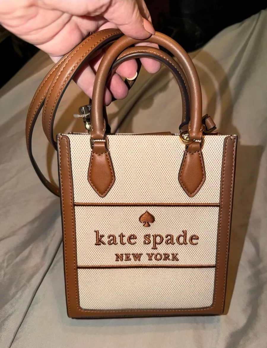 kate spade New York Small Canvas Tote in Brown and Cream. NWT