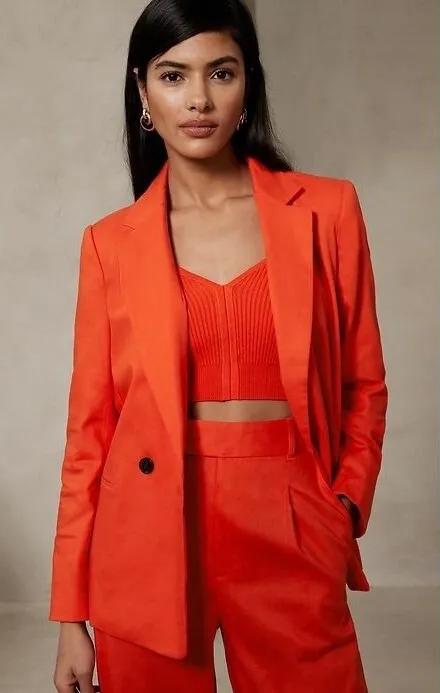 Banana Republic Orange Linen-Blend Double Breasted Blazer Jacket 4 Peak Lapel