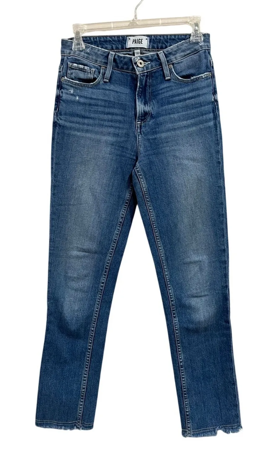 Paige Hoxton Slim Skinny Jeans High Rise Stretch Denim Raw Hem Size 25