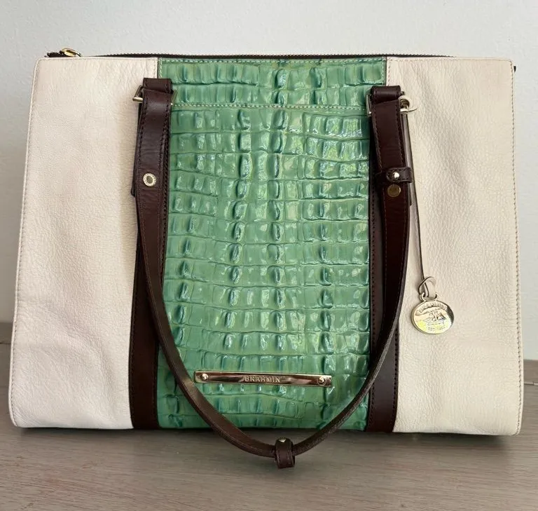 Brahmin Spring ‘21 Med Asher Tote Meadow Melbourne Glazed Croc Embossed Leather