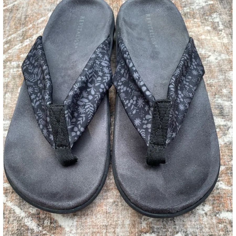 Comfort Recovery Orthotic Memory Foam Flip Flops Arch Support Revitalign US 11D Black Size 11