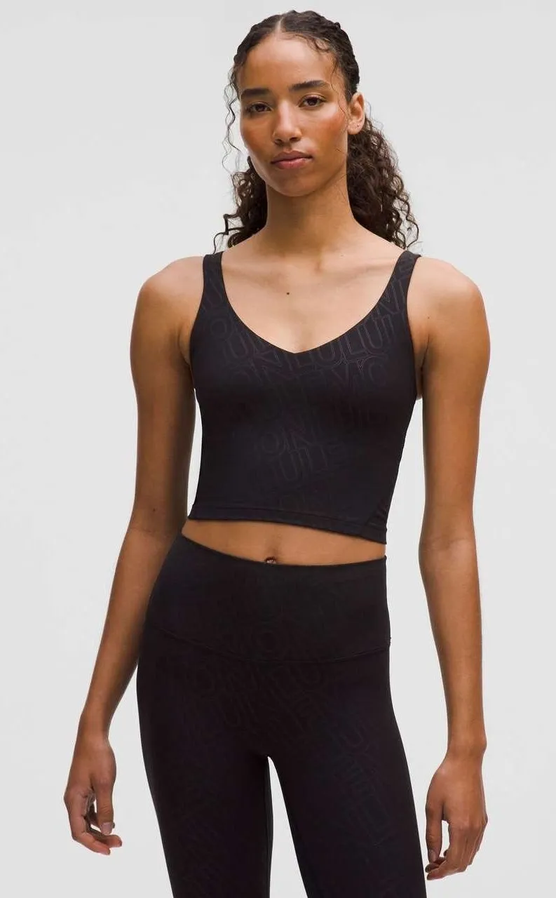 Lululemon Align Tank Top Black Tonal Logo Script Print Size 6