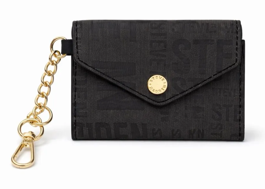 Steve Madden Card Holder Mini Wallet Keychain Black Logo(B124),