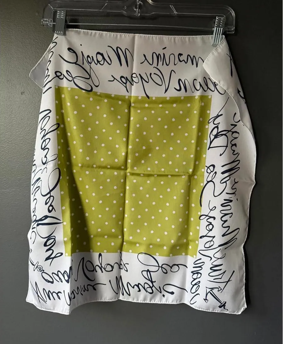 Polka Dot and Script Print Silk Scarf Green