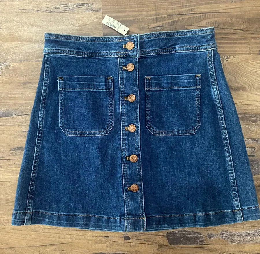 Button Front Denim Skirt