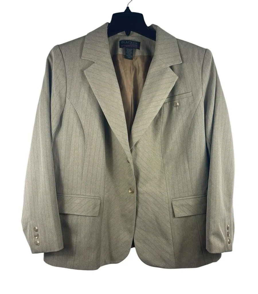 Blacker Woman Tan Light Blue Pin Striped Two Button Blazer Tuxedo Coat 18W