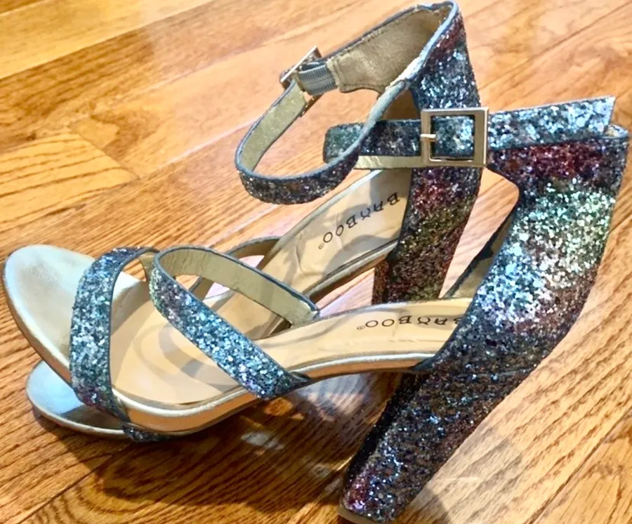 Bamboo women blue/pink glitter sparkle block heels sandals size 37.5