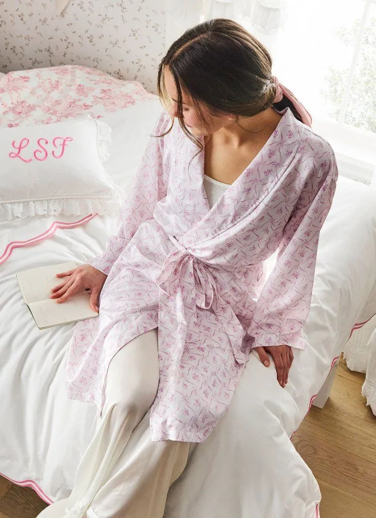 LoveShackFancy Floral Trellis Silky Robe Pink Sash Belt Pockets Small Medium NEW
