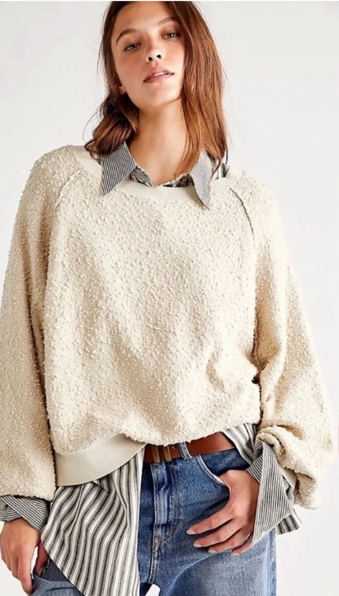 Free People Boucle Found My Friend ivory cream cotton oversized sweater size S