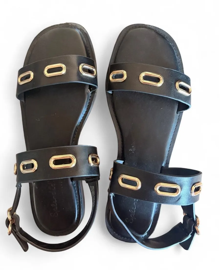 Splendid Loma Black Gold Eyelet Slingback Sandals (Size 9)