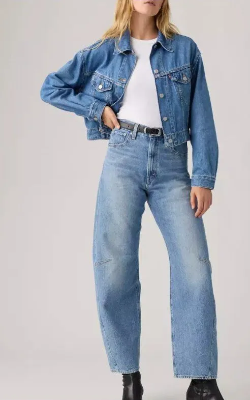 New Levi's 28x31 Cinch Barrel Women's Jeans Let Love In Medium Wash