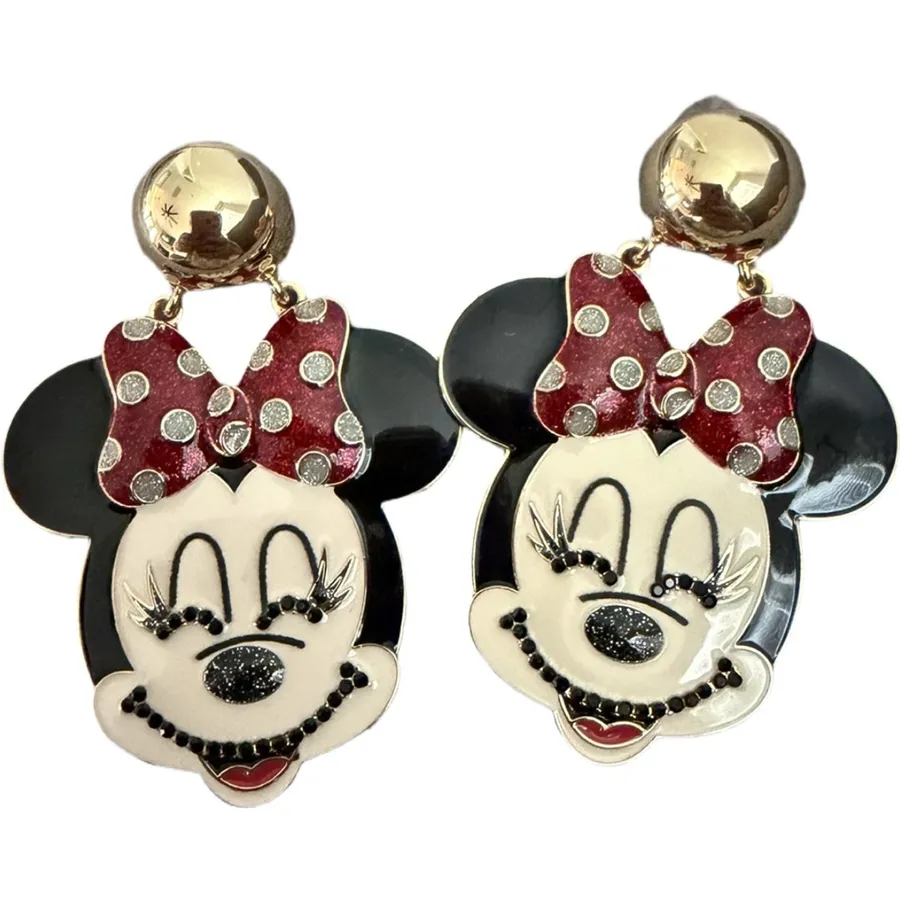 BaubleBar Disney Minnie Mouse Statement Drop Earrings Red Polka Dot Bow Enamel